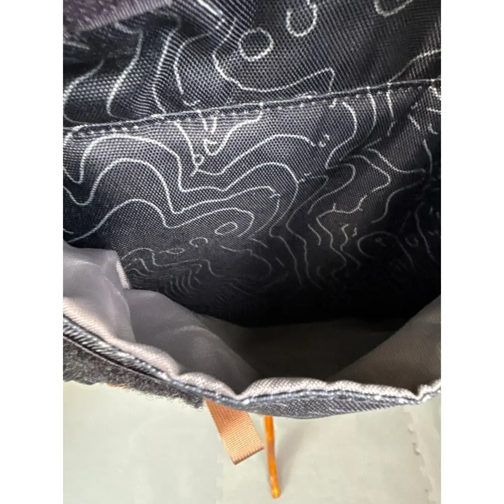 KAVU Camp Sherman Backpack Topo Print Black Gray Brown Hiking Travel Outdoor